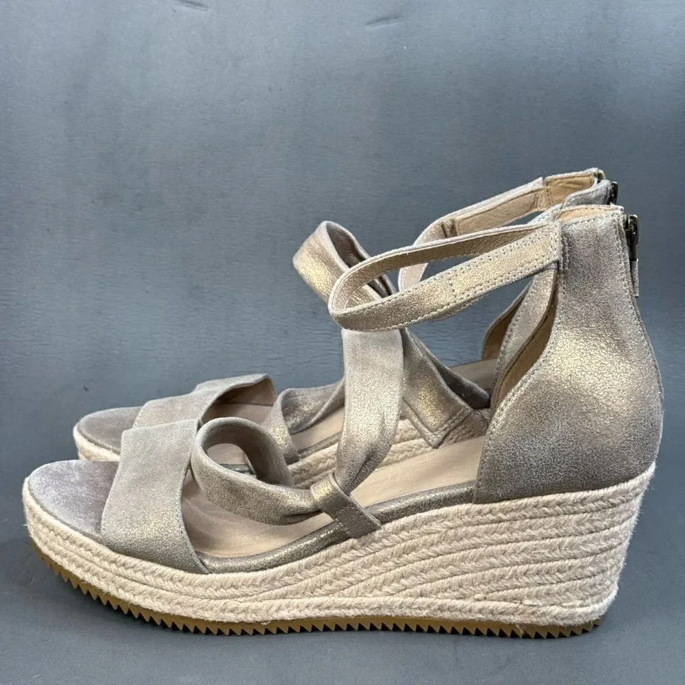 Eileen Fisher Espidrilles Sandals Island Platinum Metallic shoes women’s size 8